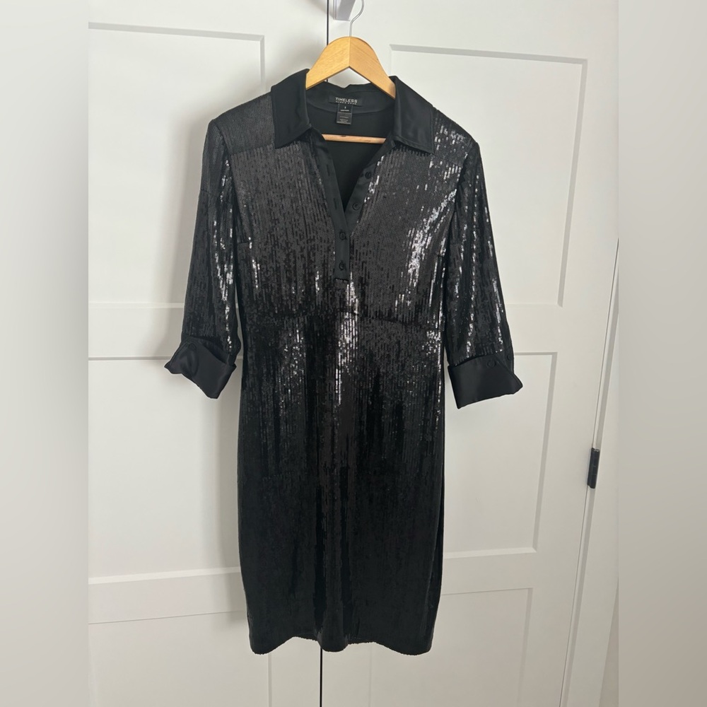 Naeem Khan Timeless Tuxedo Inspired Shirt Knee Length Evening Dress Black EUC S